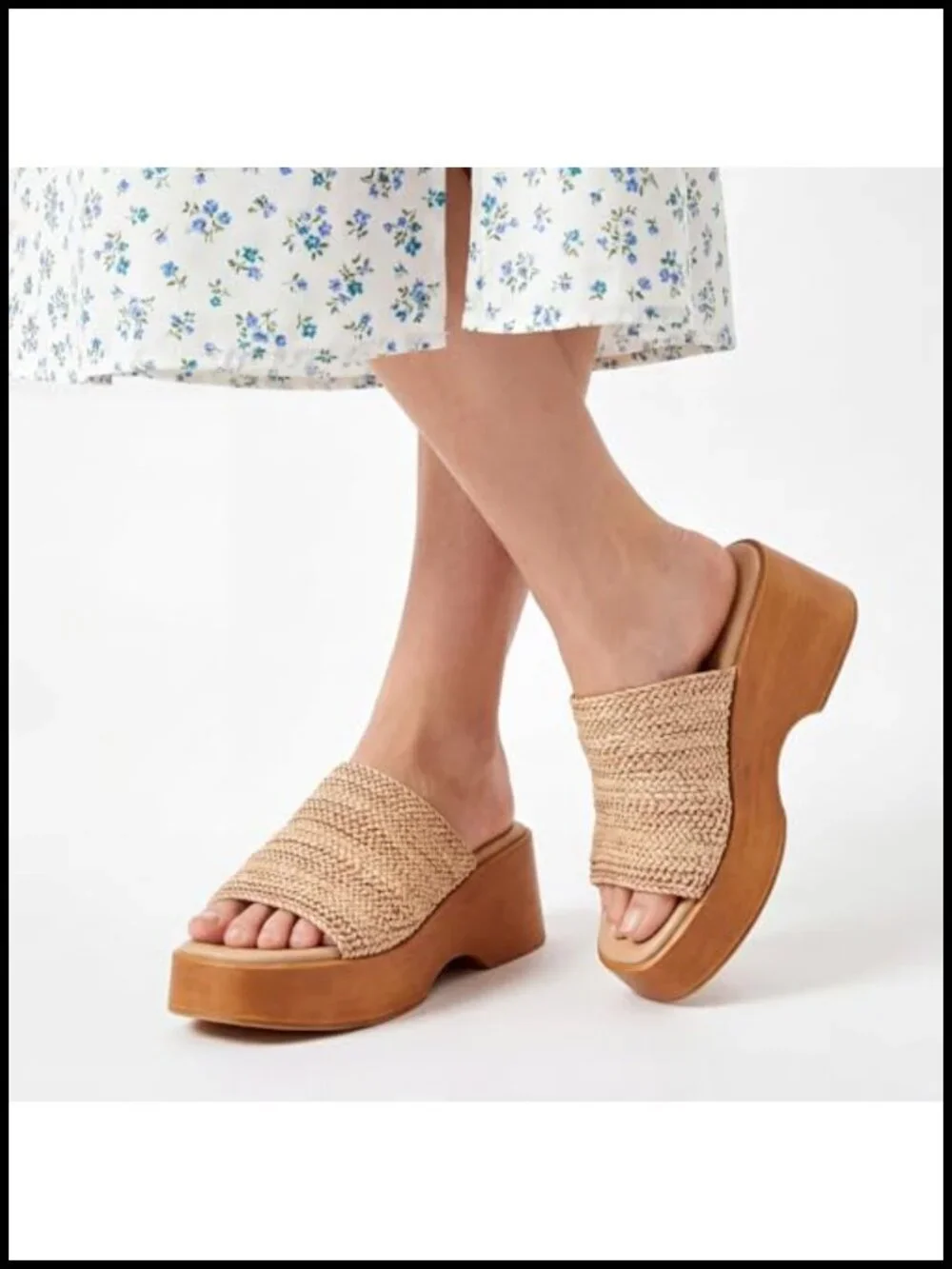 Handwoven Raffia Platform Wedge Sandals, Espadrille Slides for Women Summer